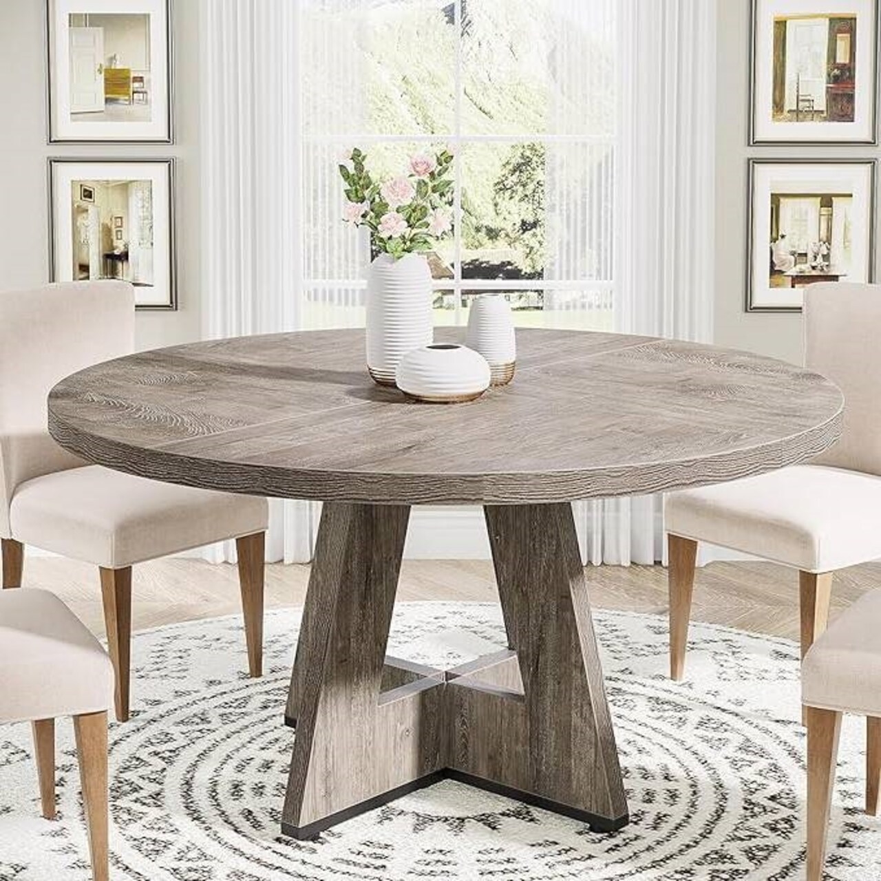 47-Inch Round Wooden Dining Table with Scratch-Resistant Surface for Kitchen or Living Room